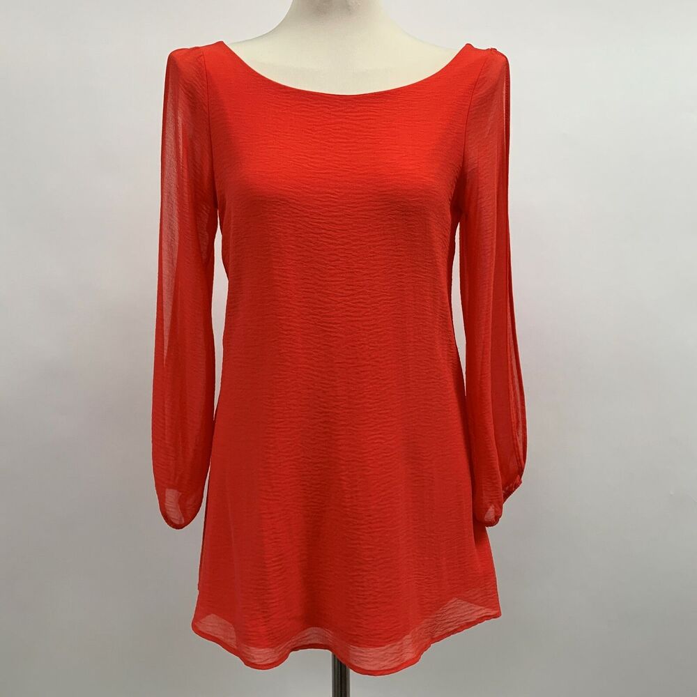Cherish‎ Women's Long Top Orange Small Slits on Long Sleeve